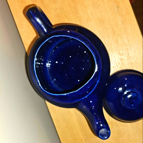 Dark Blue Pottery Teapot With Lid - Picture 2 of 3